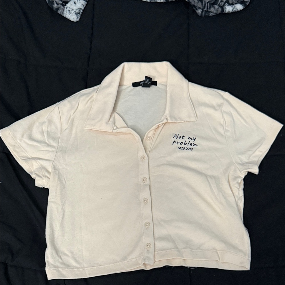 Forever 21 Cream Crop Top with Embroidery